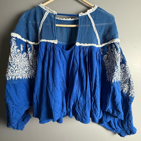 Free People Carly Embroidered Blouse Size S MSRP: $128.00 - Picture 7 of 11